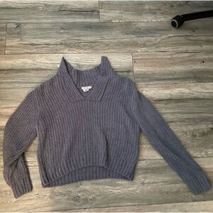 blueish gray sweater